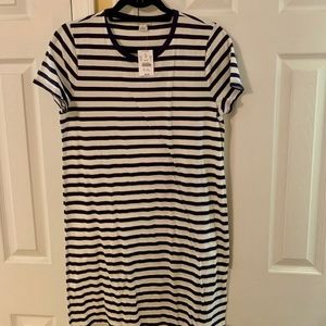NWT Unworn. J. Crew T-Shirt Dress in Navy/White Stripe. Size Small